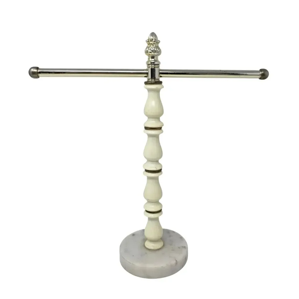 Vintage Marble Base Guest Towel Stand Necklace Holder Chrome Vanity Decor